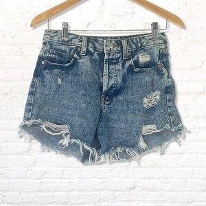 Wild Fable Highest Rise Frayed Hem Shorts Size 4 Blue Distressed Denim Buttonfly